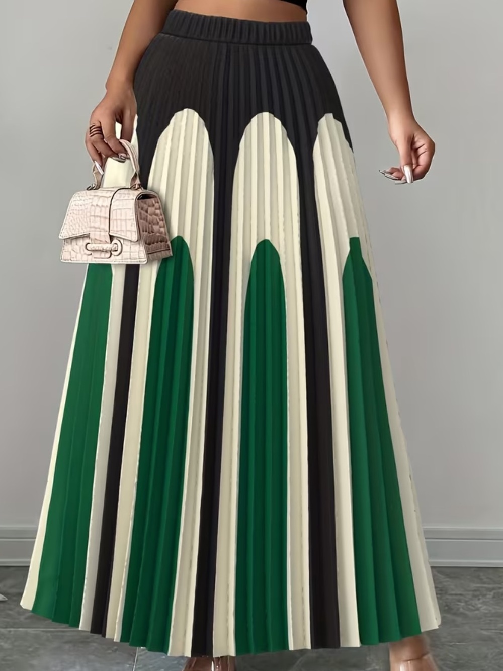 Women's Elegant Midi Skirt, Long Skirt, Sun Pleat, Pleated Skirt, Elastic Waist